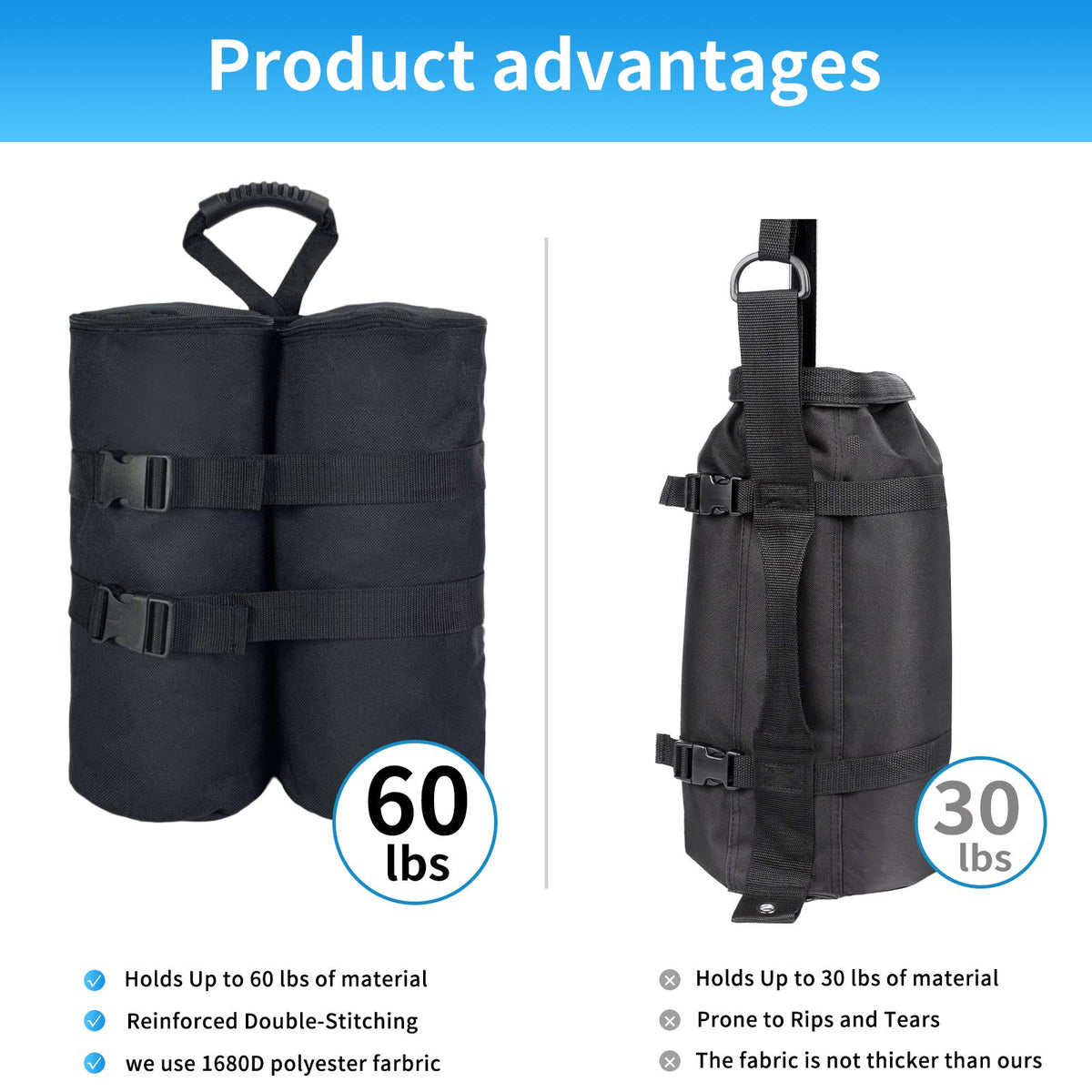Jorohiker weight bag features large top opening for easy filling.