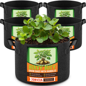 Jorvila 5-pack 10 gallon grow bags viewed from above showing easy transport handles.