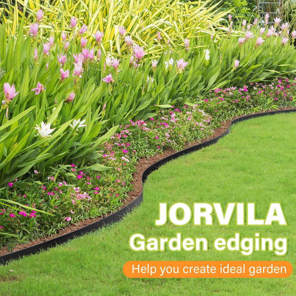 Jorvila edging installation demonstration shows tool-free staking and quick setup.