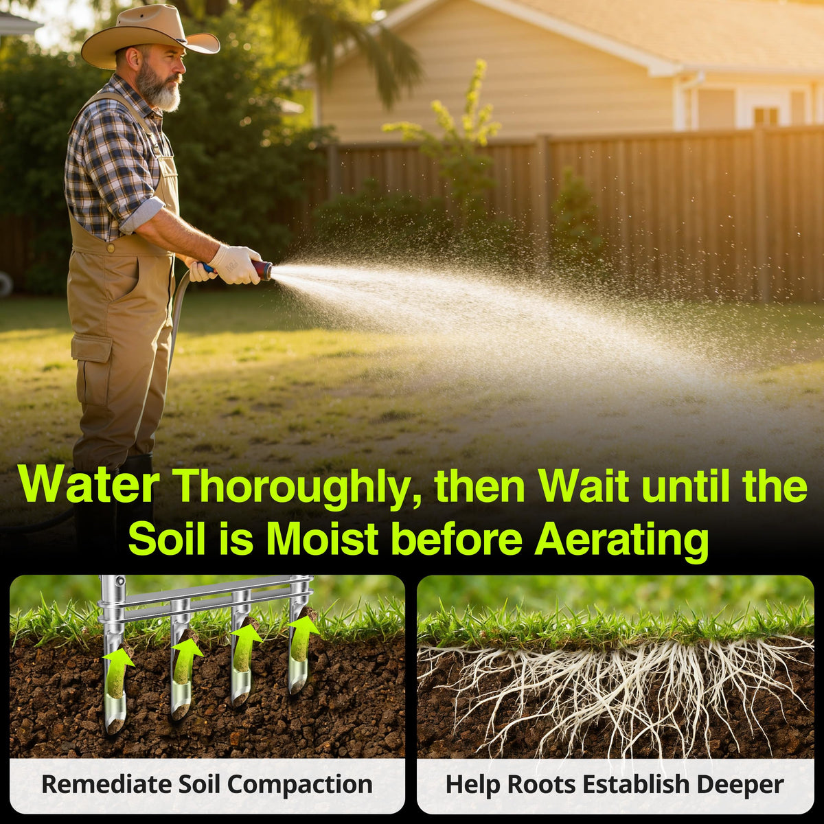 Josmimic aerator tines assembly highlights four hollow tines for deep soil plugs.