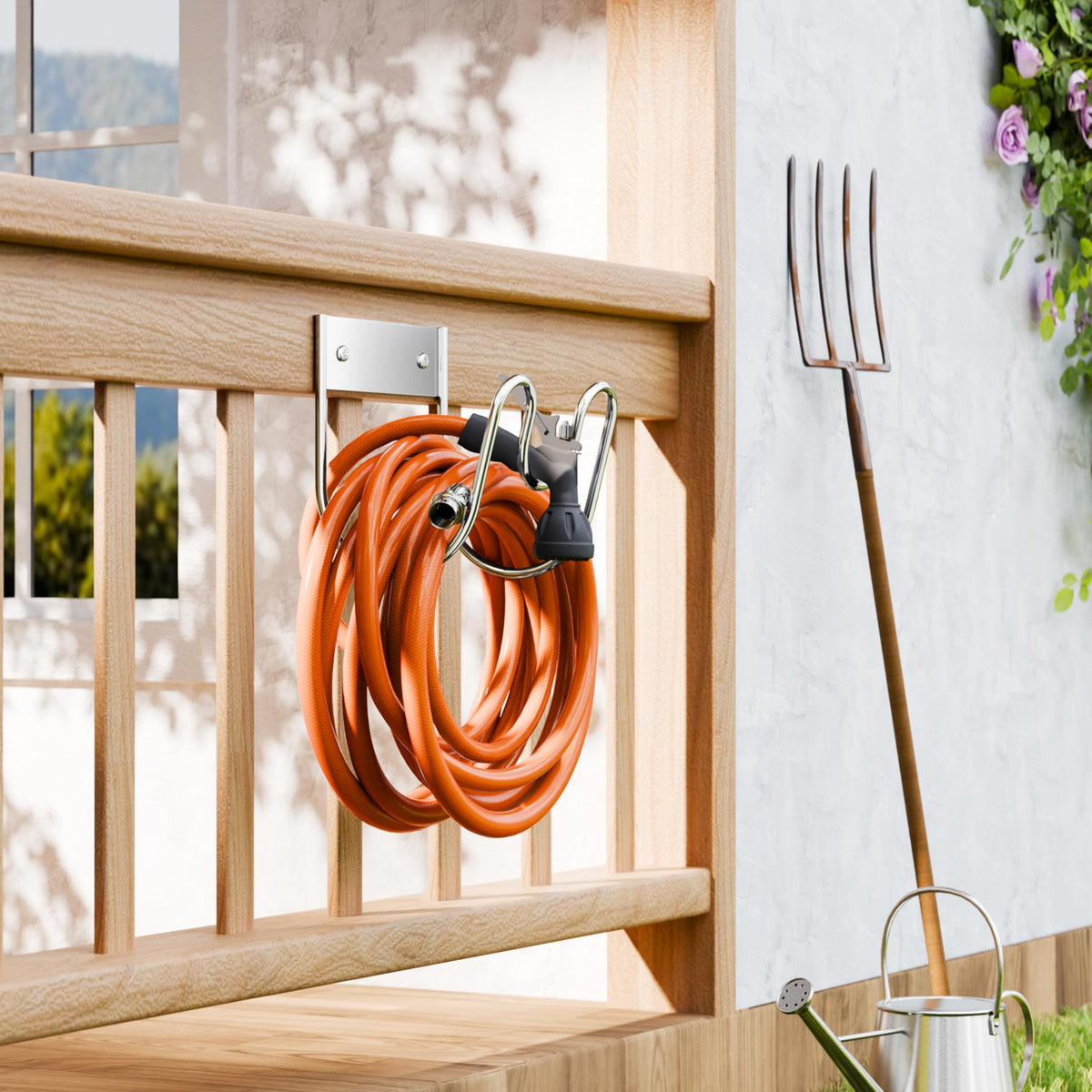 Josmimic versatile holder fits hoses and extension cords in garages.
