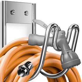 Josmimic wall-mounted hose holder closeup showing the stainless steel anti-rust finish