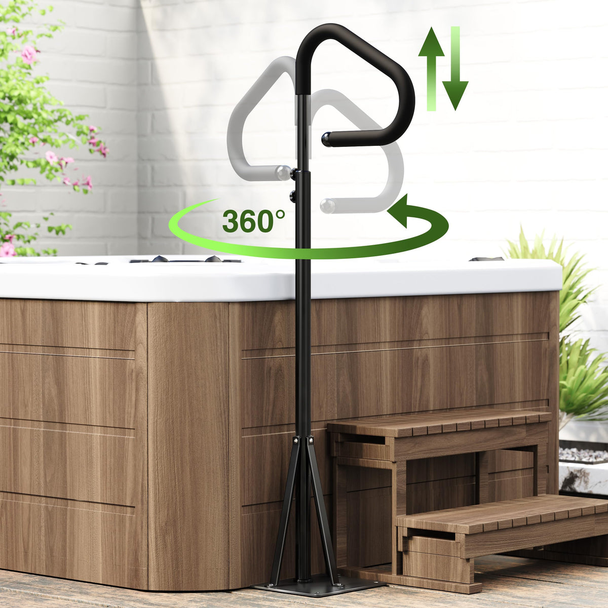 Josmimic hot tub handrail 360° swivel handle enables flexible entry.