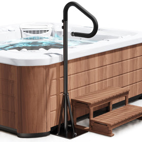 Josmimic hot tub handrail in use provides secure entry on wet surfaces.