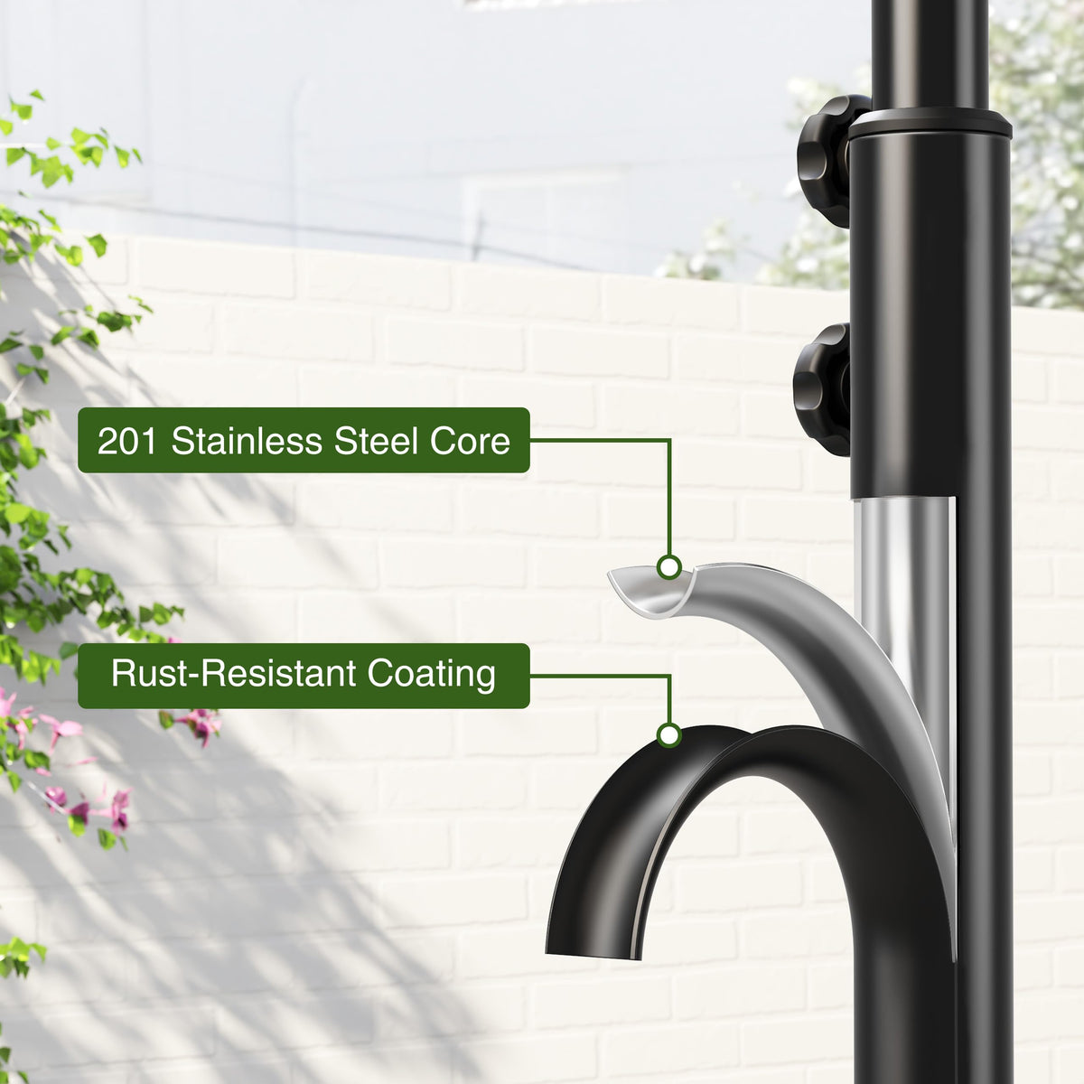 Josmimic towel bar design keeps towels dry and handy.