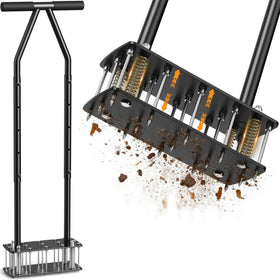 Josmimic knee-friendly lawn aerator with 15 spikes penetrating compacted soil for deeper air reach