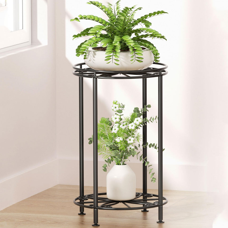 Josmimic 2-tier plant stand front view showing compact design for small spaces.