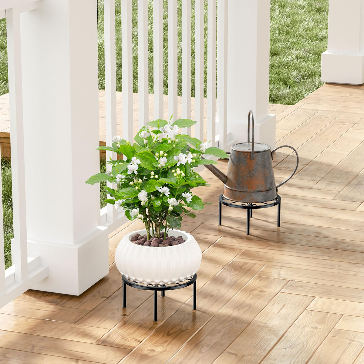 Josmimic plant stand with pot on table demonstrates versatile display option
