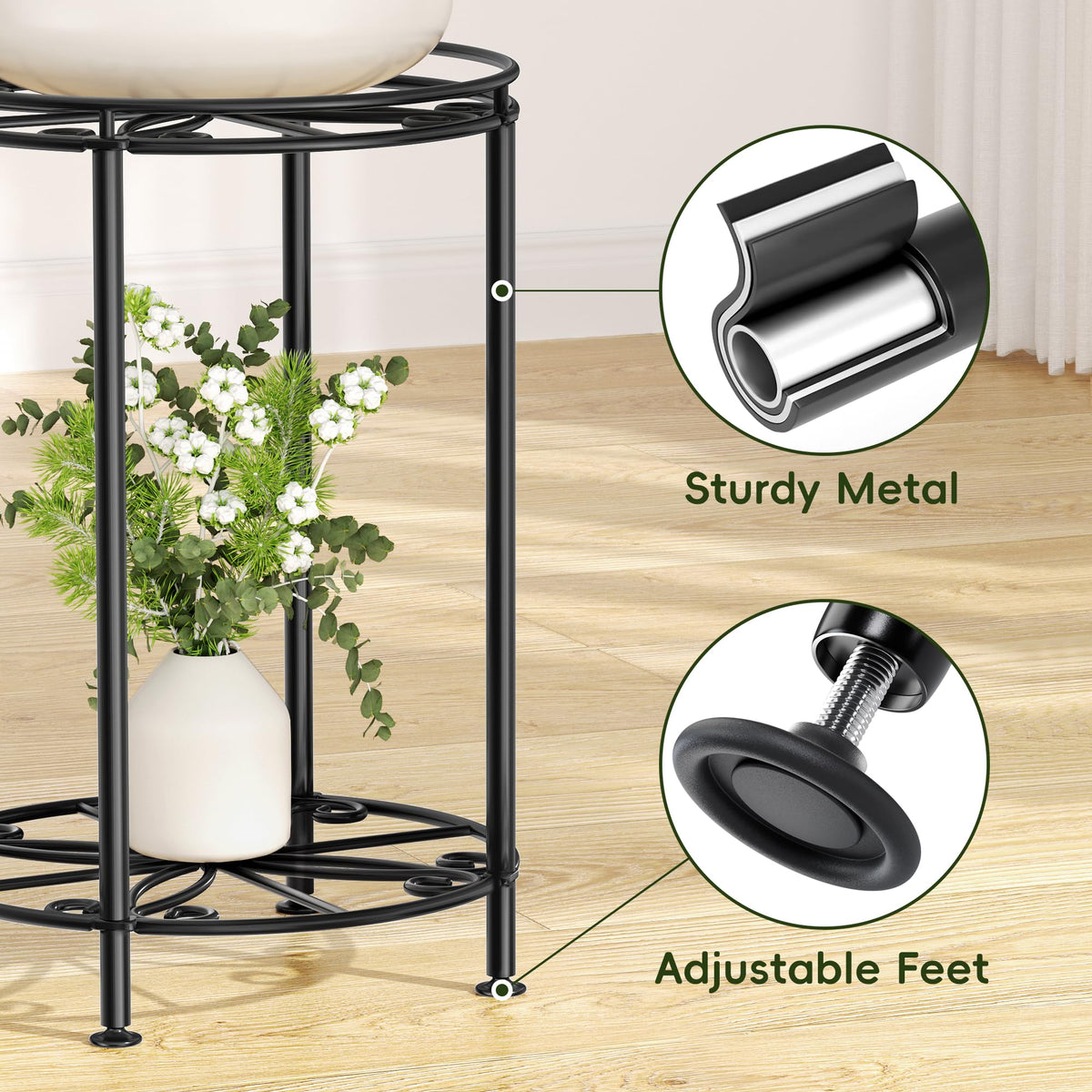 Josmimic stand with pots demonstrates versatile display.