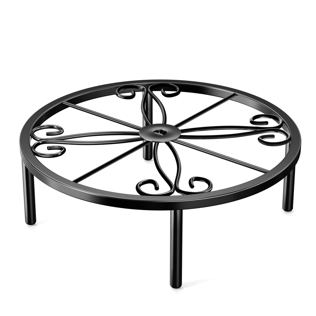 Josmimic round black plant stand front view showcases sturdy metal construction for indoors