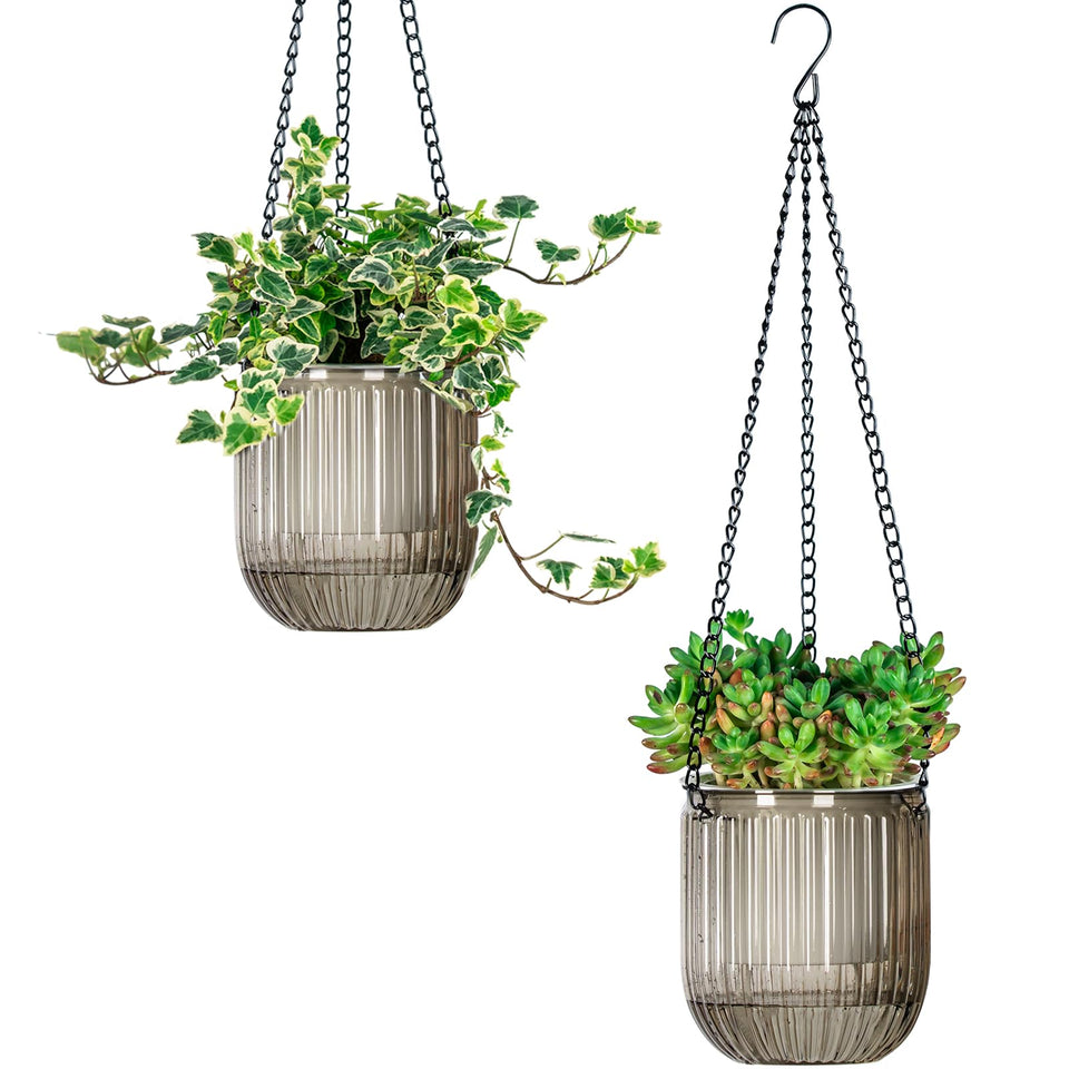 Josteve self-watering hanging planter with outer pot reservoir for extended moisture control.