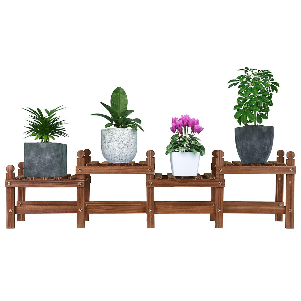 Jotboom wood plant stand front view showing a sturdy four-tier display for multiple pots