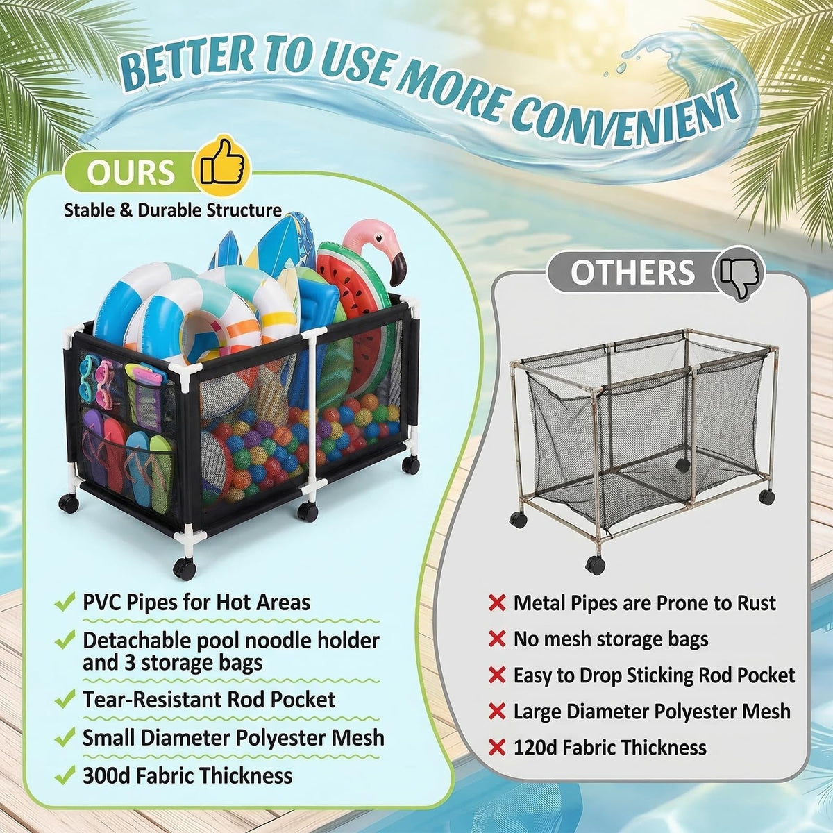 Jotesnew pool storage bin noodle compartment showing tangle-free noodle storage