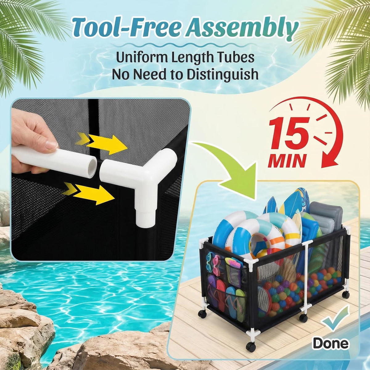Jotesnew pool storage bin in outdoor setting for pools and yards