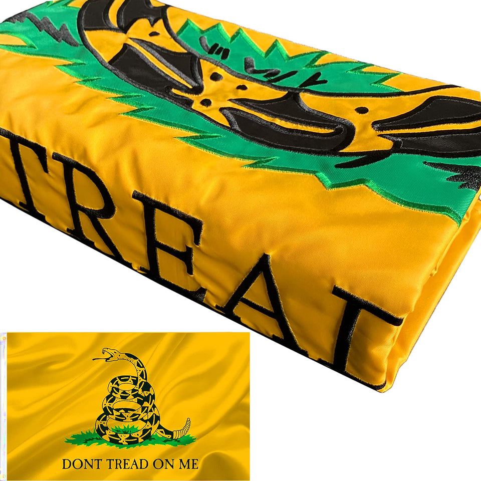Joven dont tread on me embroidered flag, double-sided, ideal for outdoor display.