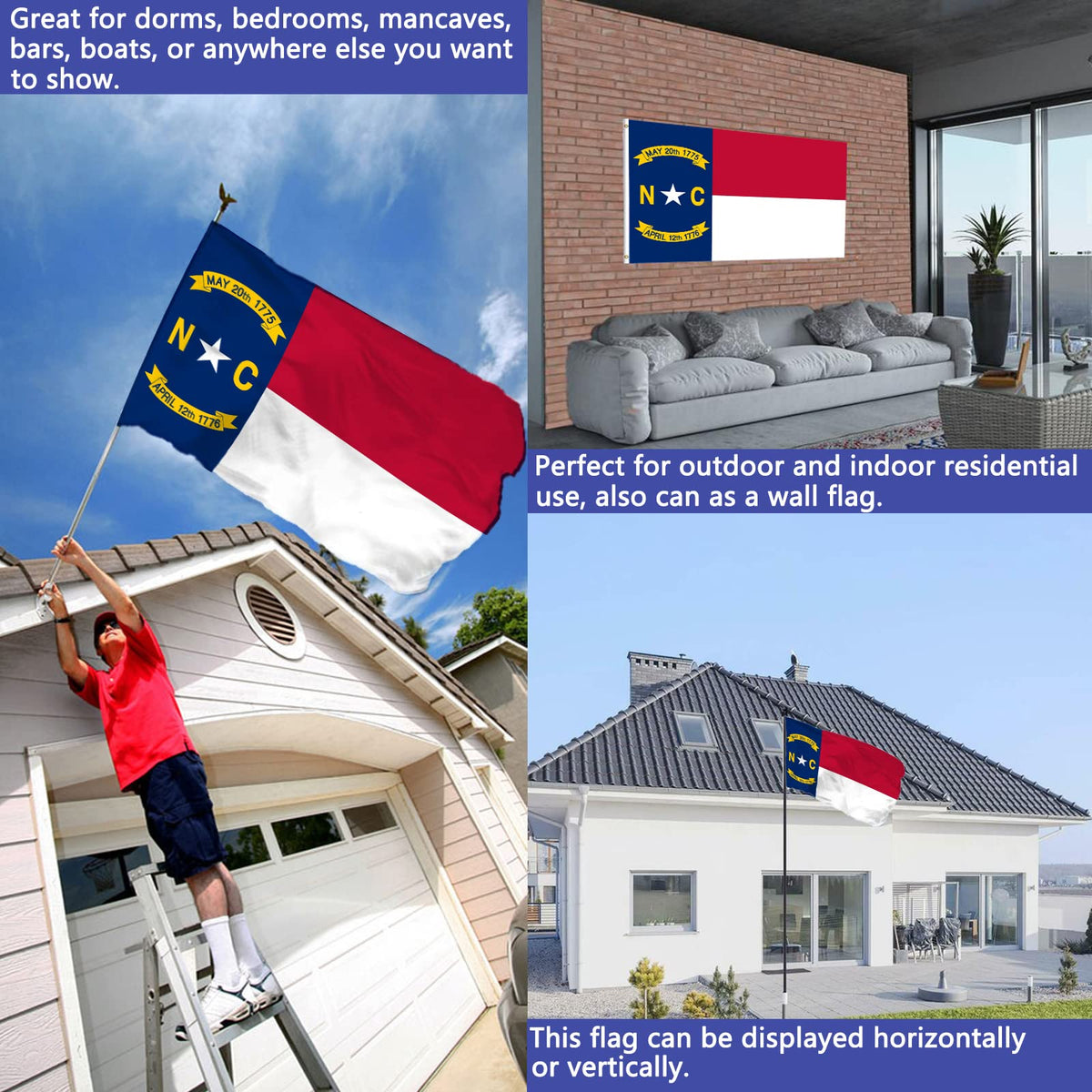 Joven NC flag with four rows of stitching for durability