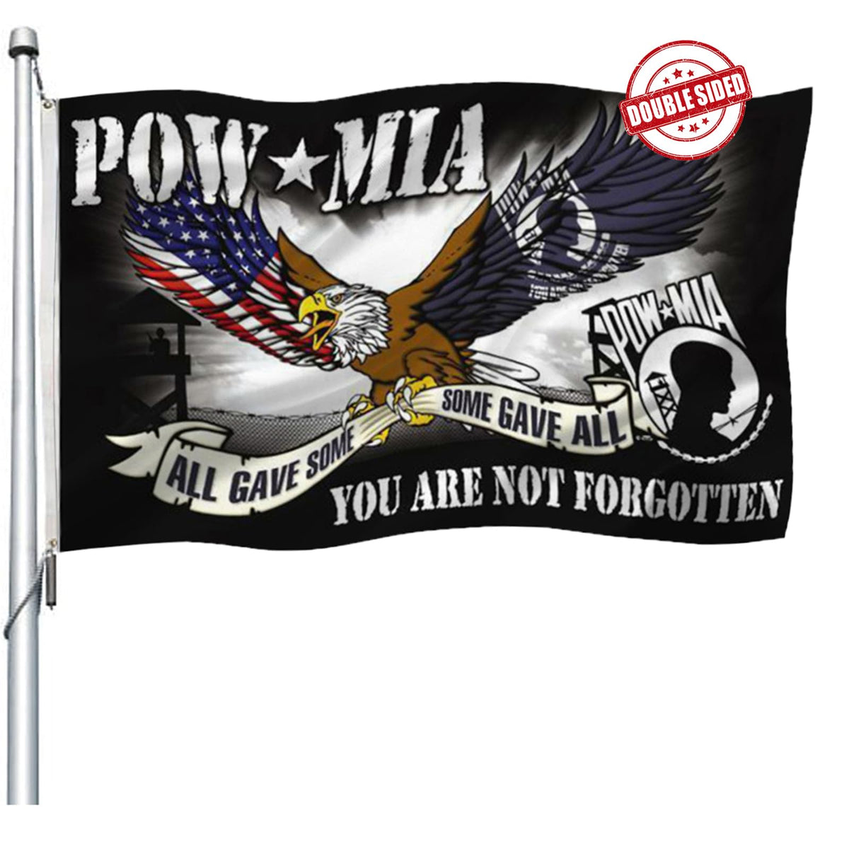 Joven Pow Mia flag shows back-to-back design for clear visibility from both sides during outdoor displays