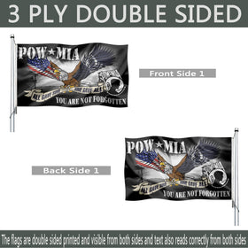 Joven Pow Mia flag features quadruple reinforced edges for long-lasting use