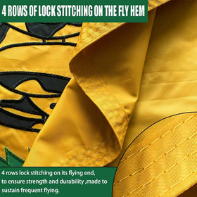 Joven rattlesnake flag design enhances bold outdoor display.