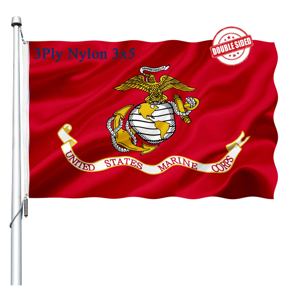 Joven USMC flag 3x5 double-sided for outdoor use with vivid colors.