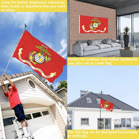 Joven USMC flag back side mirrors the front for multi-angle viewing.