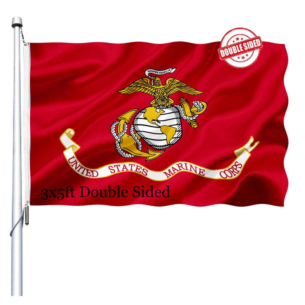 Joven USMC flag front double-sided reads correctly from both sides.