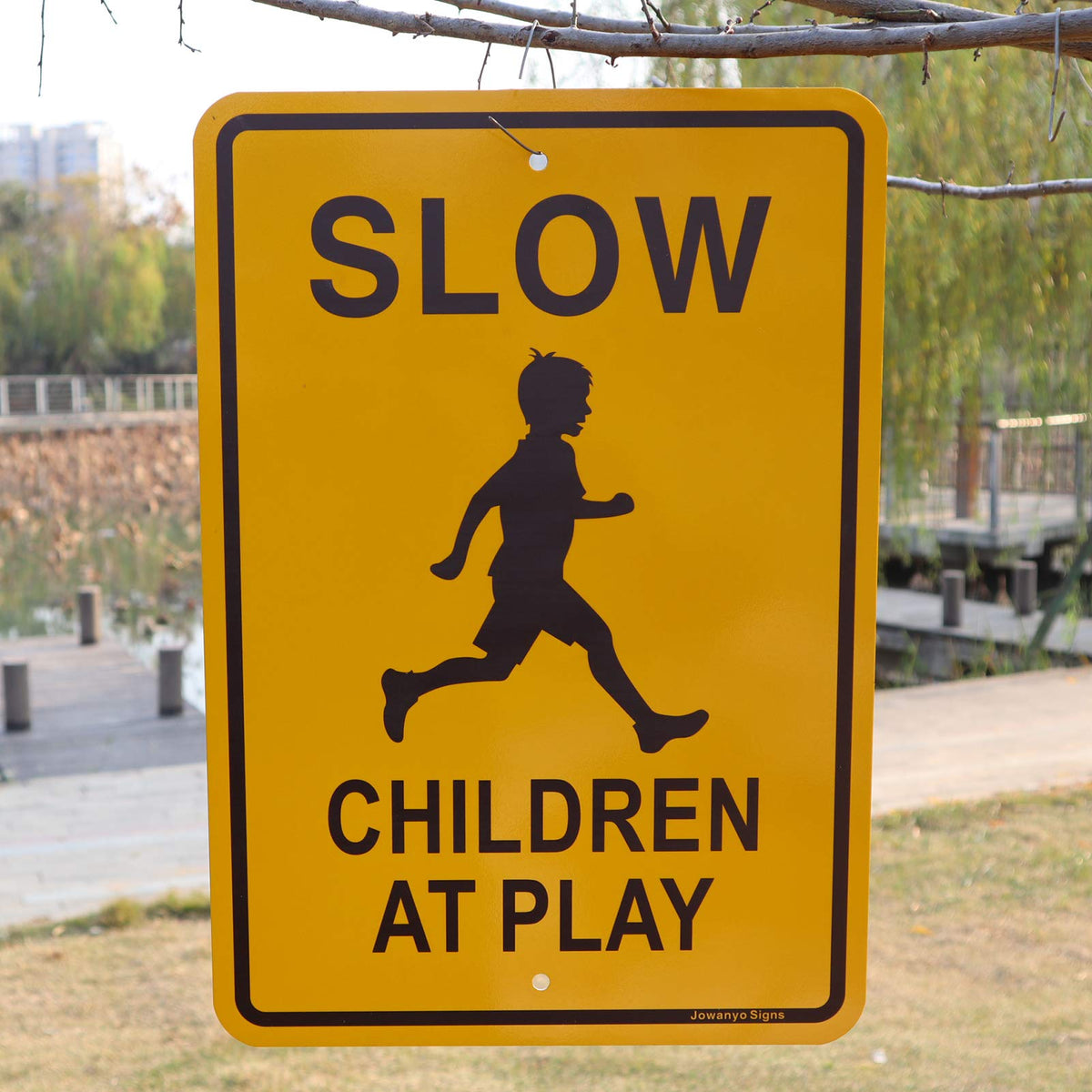 Jowanyo Slow Down Children at Play sign two-pack offers durable weather-resistant safety messaging.