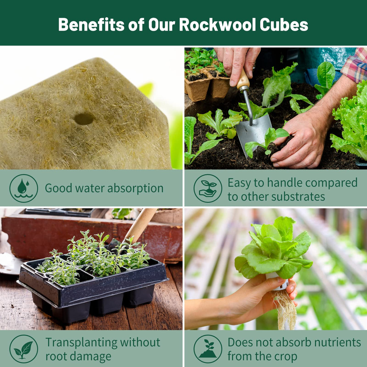 Jowlawn rockwool cubes 4-sheets packaging view suited for hydroponic systems.