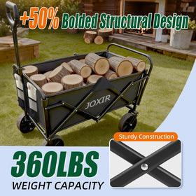 Joxir collapsible wagon adjustable handle accommodates users of all heights.