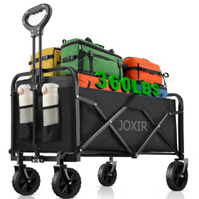 Joxir collapsible wagon frame open for easy, spacious transport at the market.