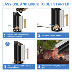 Joyagrill heat shield and wood handle enable safer, cooler handling.