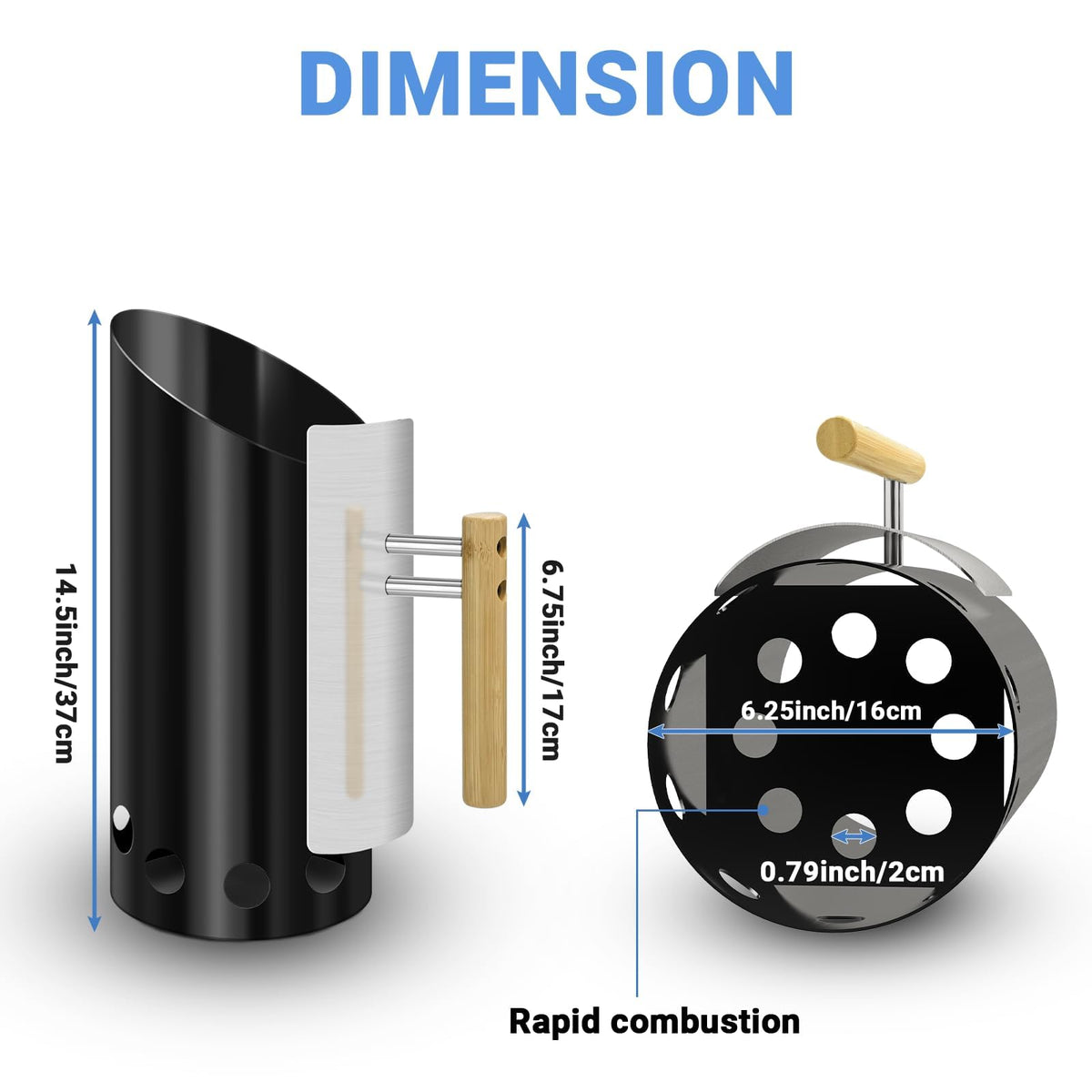 Joyagrill chimney vent plate design enabling fast airflow for quick ignition.