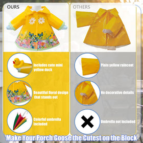 JOYANDRO floral-pattern raincoat on goose statue offers vibrant weather-ready style.