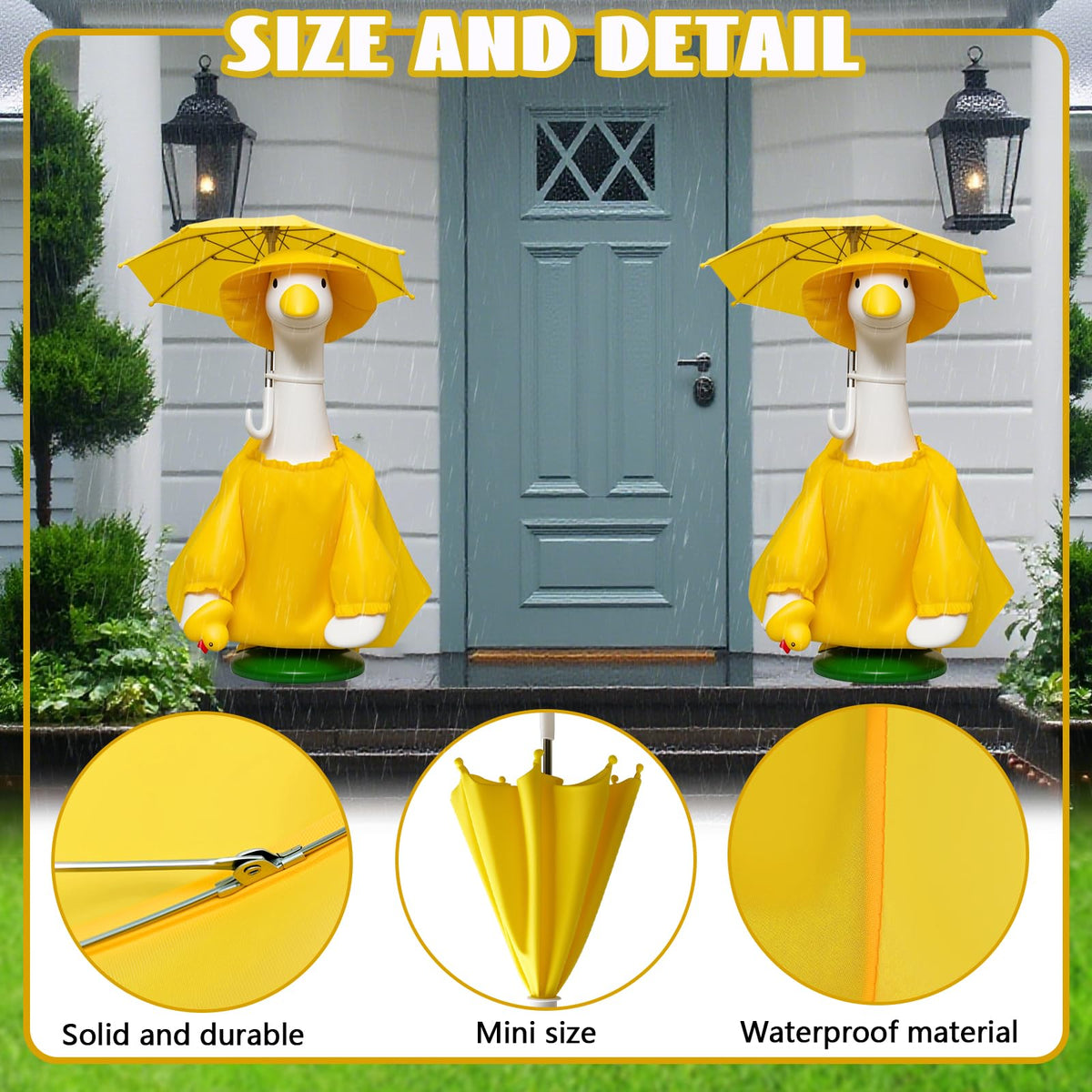 JOYANDRO goose front-view outfit showcases durable polyurethane for lasting display.