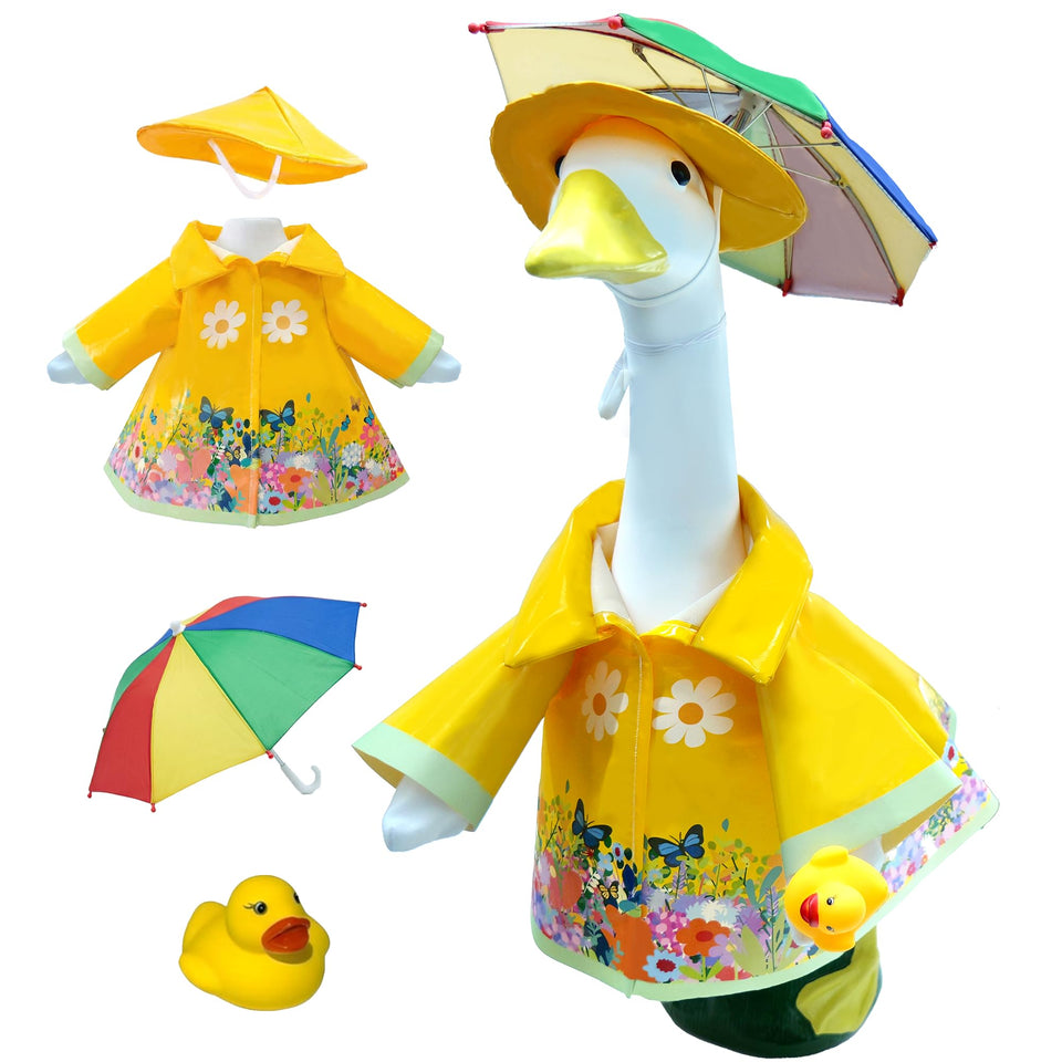 JOYANDRO porch goose raincoat set on a 23-inch statue brightens outdoor decor.