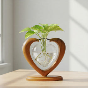 Joyathome heart-shaped propagation station with glass vase shows clear root growth.