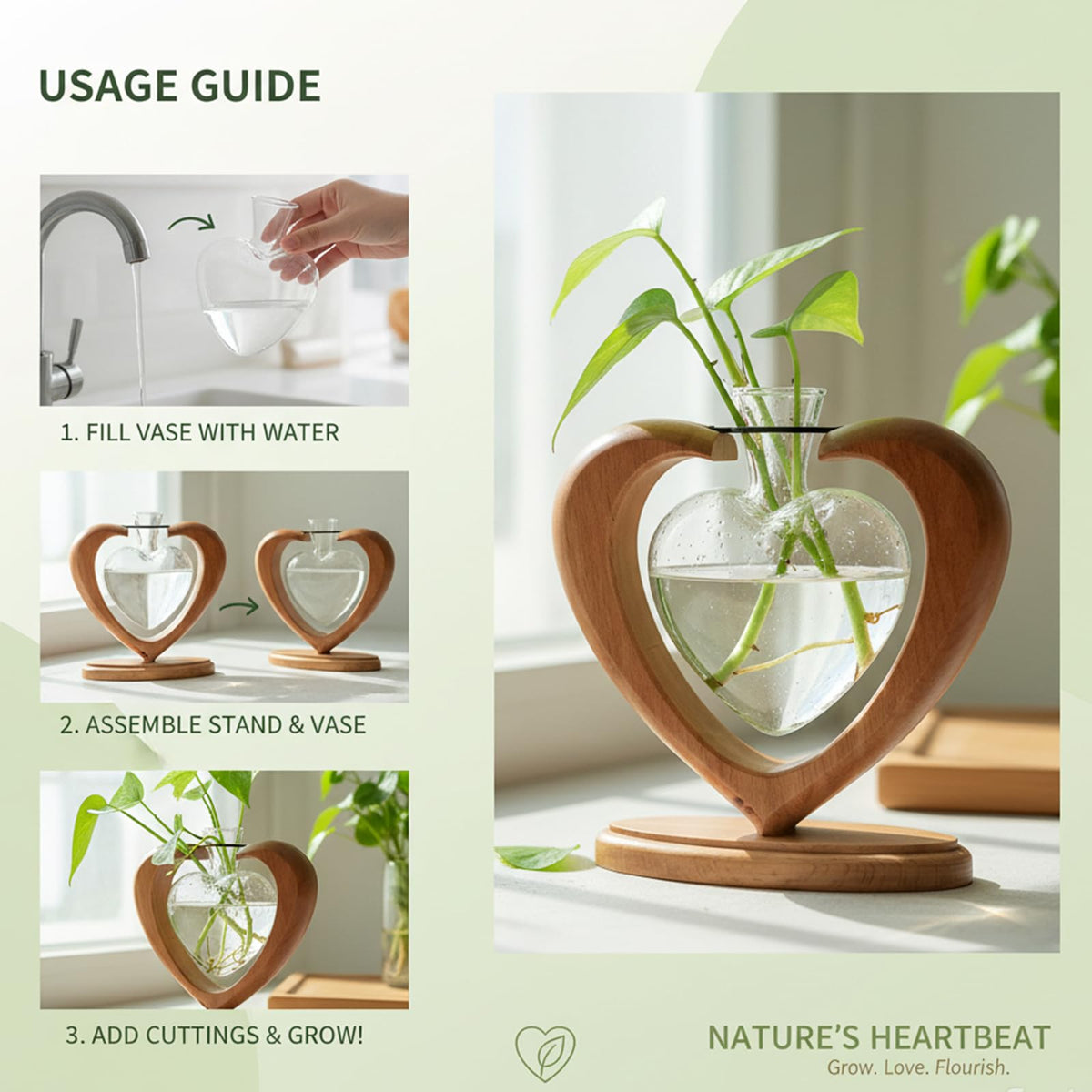 Joyathome removable glass vase simplifies water changes and cleaning.