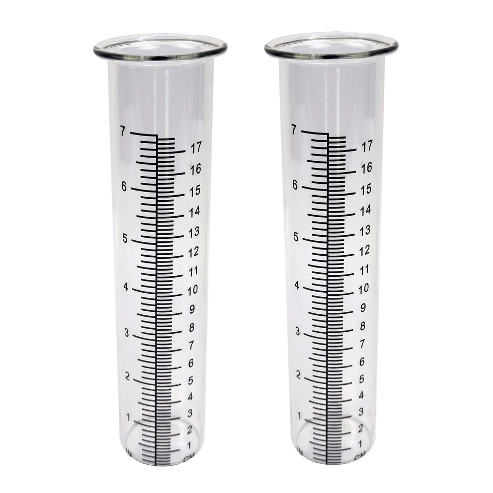 JOYBEE 7-inch rain gauge tubes pack 2 for precise rainfall tracking in the garden.