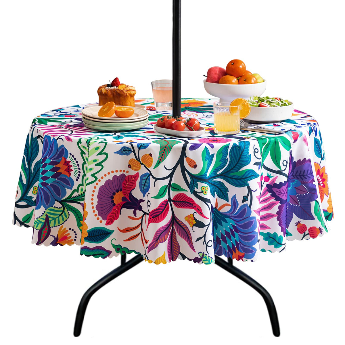 Joybest paisley print round tablecloth with umbrella hole protects outdoor tables.