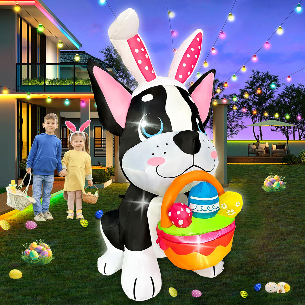 JOYEASE LED-lit inflatable dog adds nighttime visibility and festive mood.
