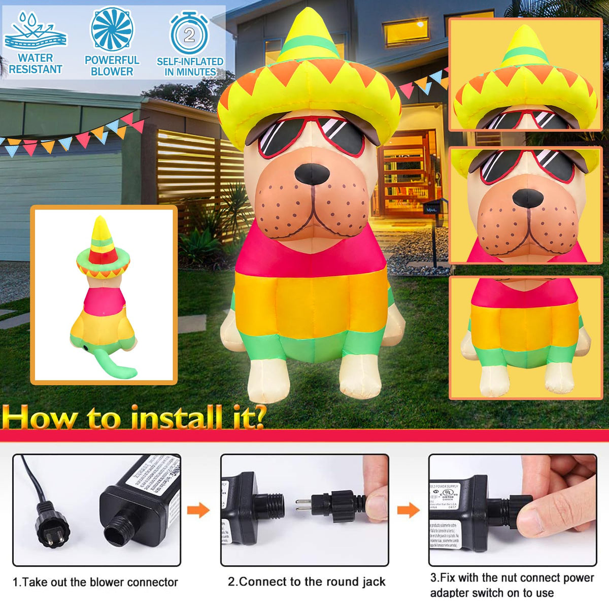 JOYEASE inflatable stabilized with stakes and ropes for yard use