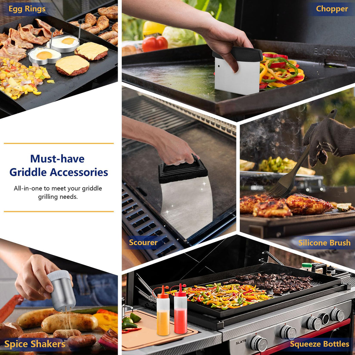 Joyfair griddle scraper assists post‑meal cleanup on outdoor grills