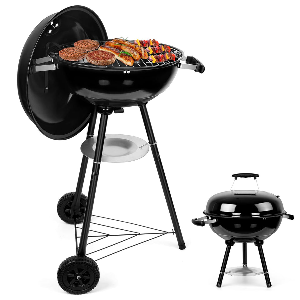 Joyfair Kettle Charcoal Grill lid close-up showing heat-resistant enamel finish for even cooking