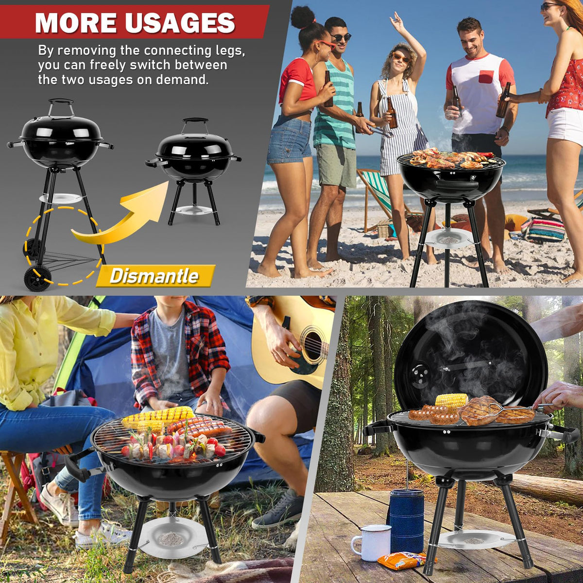 Joyfair Kettle Charcoal Grill porcelain-enameled lid resists high heat and rust