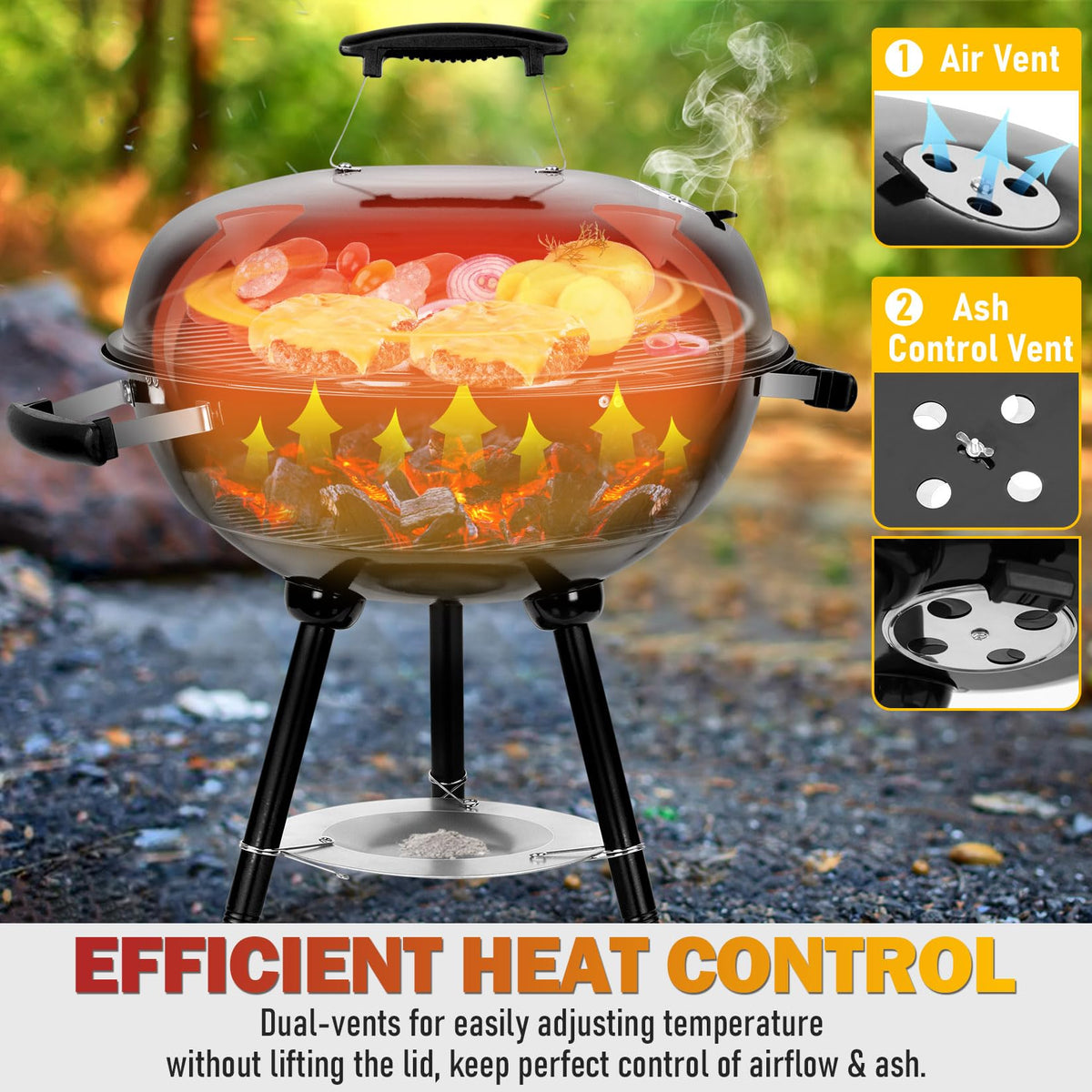 Joyfair Kettle Charcoal Grill wheels enabling smooth rolling on various surfaces