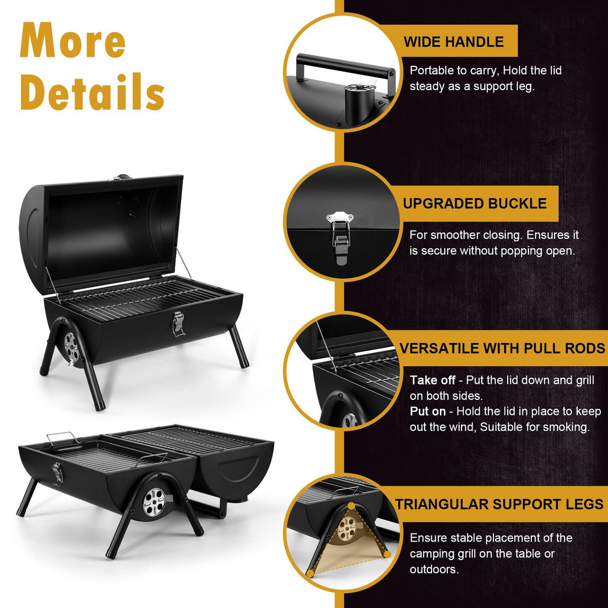 Joyfair portable charcoal grill enameled tray reduces sticking and adds sear.
