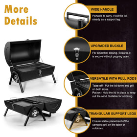Joyfair portable charcoal grill enameled tray reduces sticking and adds sear.