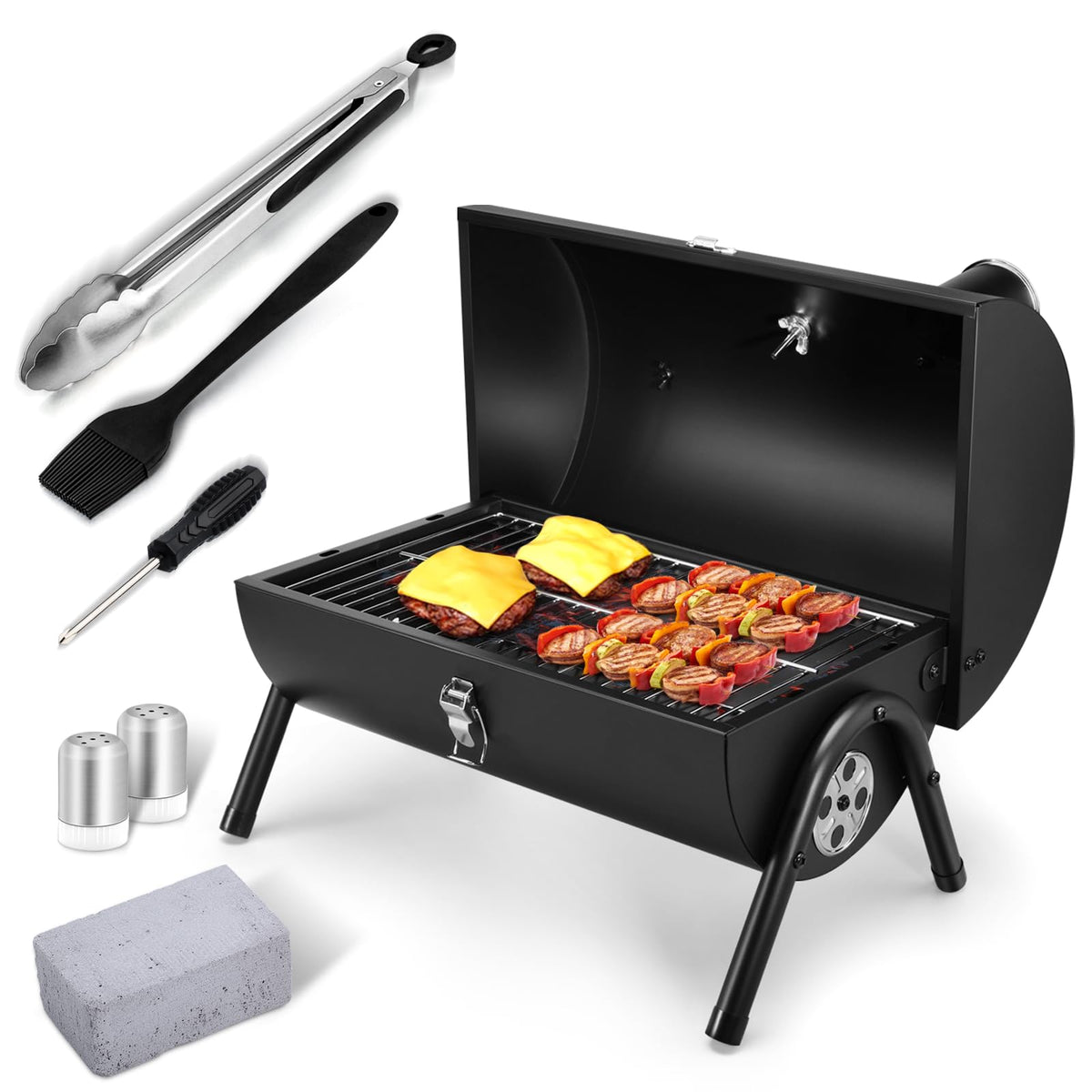 Joyfair portable charcoal grill set front view for easy outdoor cooking