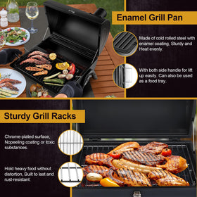 Joyfair portable charcoal grill triangular stand enhances stability on any surface.