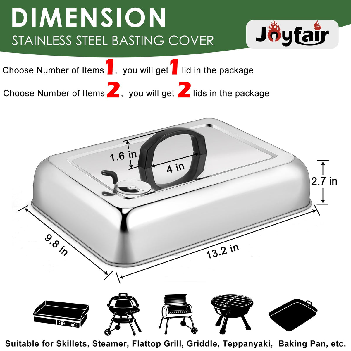 Joyfair rectangular cheese melt lid covering burgers for even browning